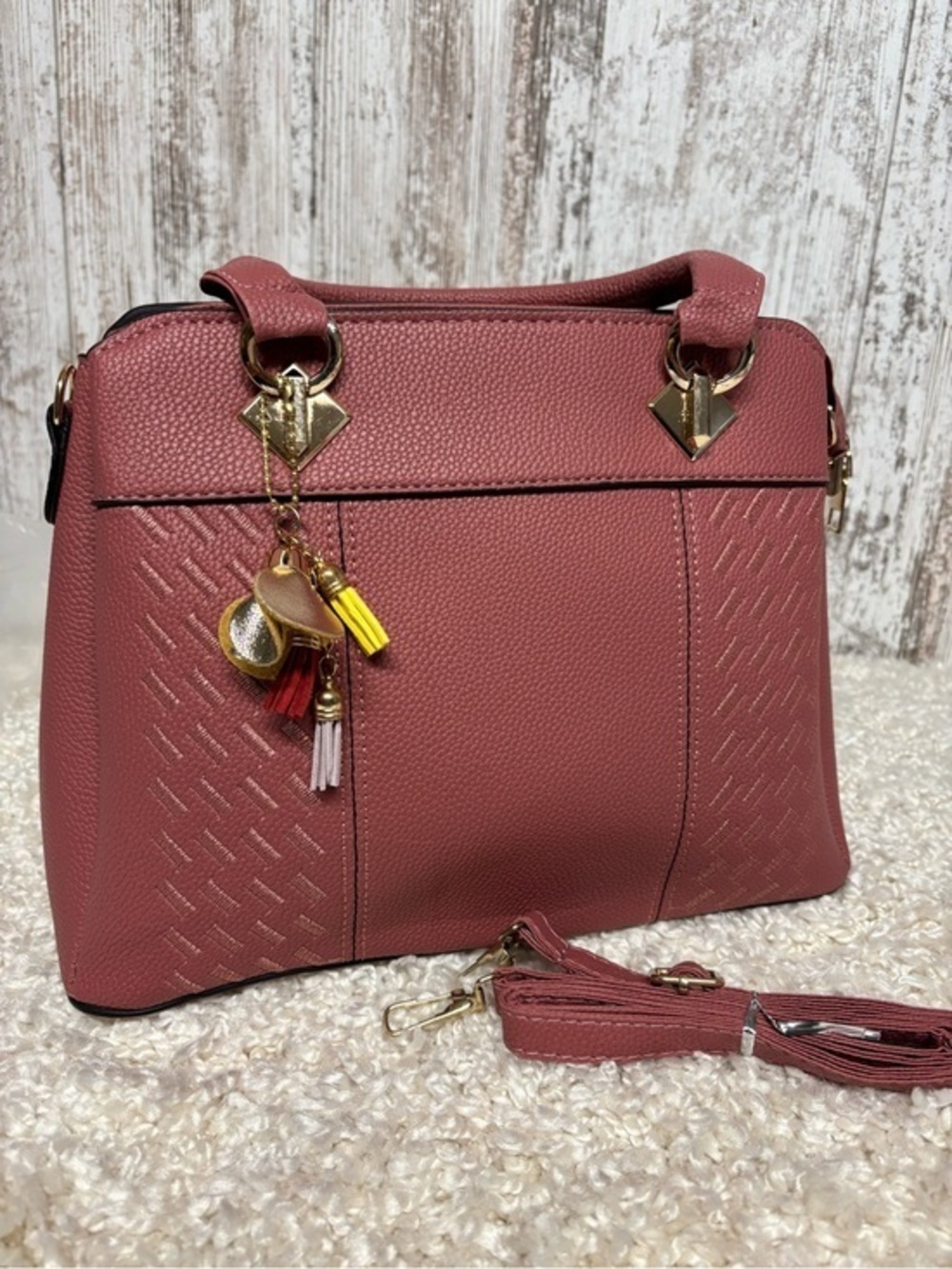 Mauve Top-Handle  bag with Tassel Charm - Women's Satchel
